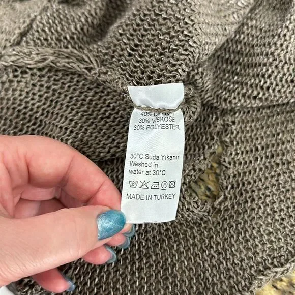 Cotton Blend Cutout Detail Taupe Relaxed Fit Pullover Sweater Size XL/XXL - Picture 5 of 8